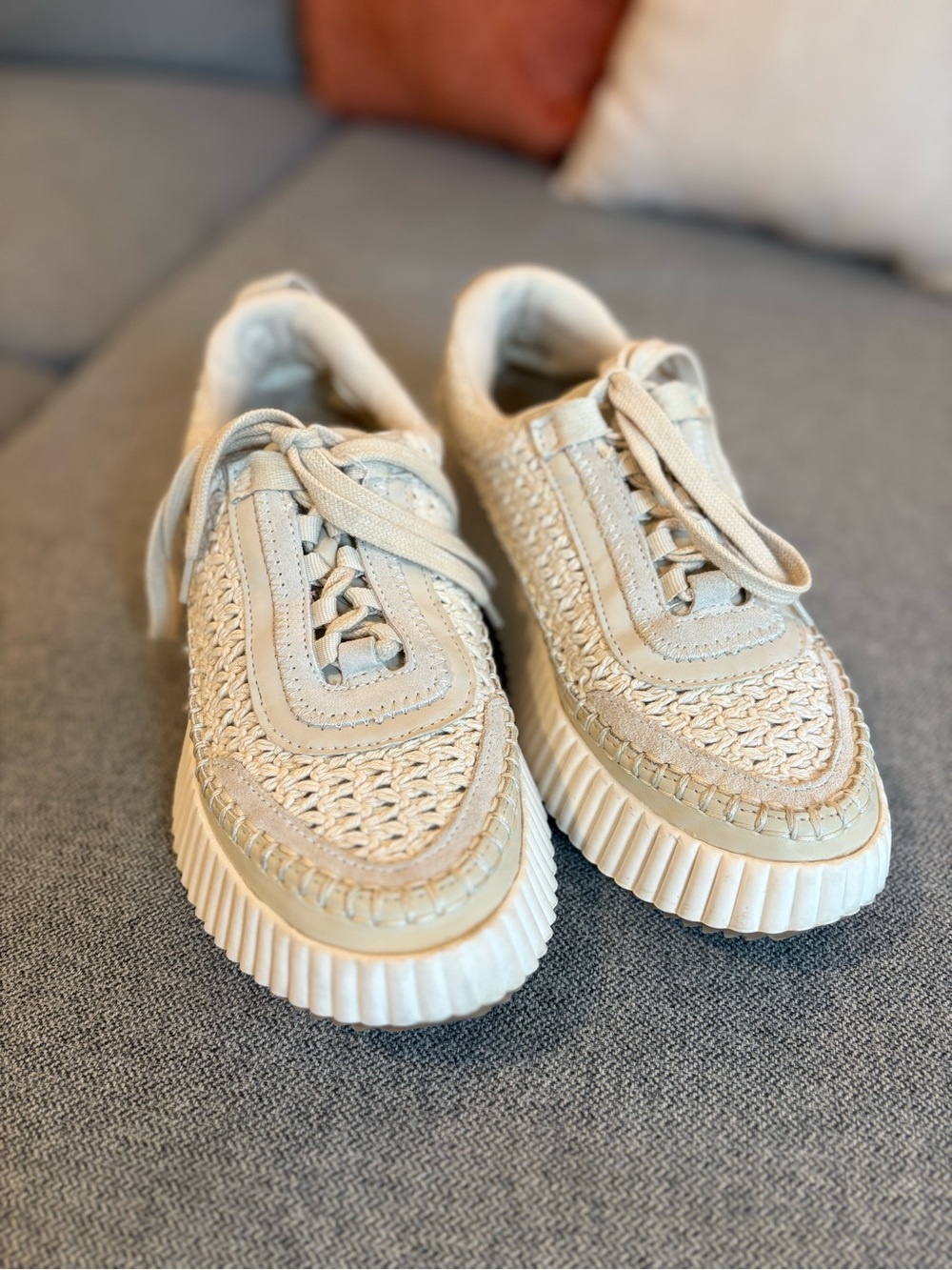 Dolce Vita Dolen Platform Lace-Up Sneaker Sandstone Knit Women’s 7.5 US Athletic